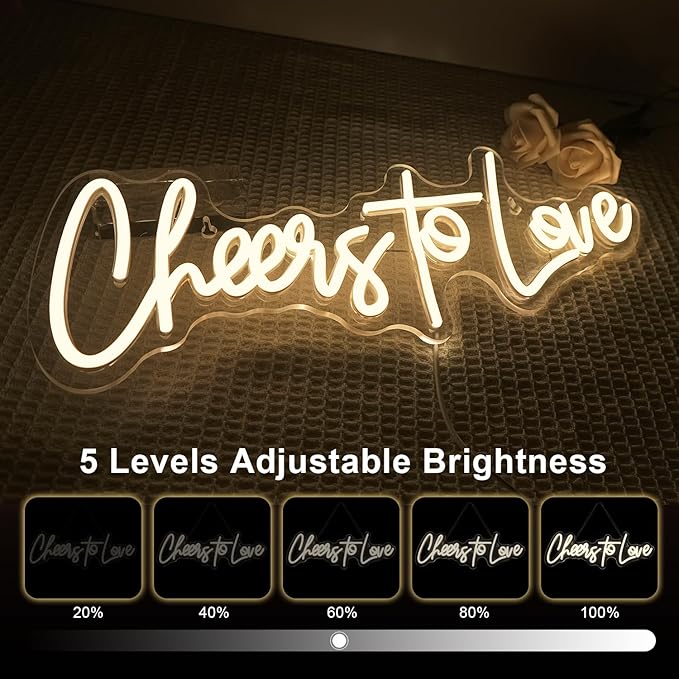 Lucunstar Cheers to Love Neon Sign Wedding Neon Sign Led Lights for Room Warm White Wall Decor Light Sign for Wedding USB Powered Sign Decor 16.5"X5.9"