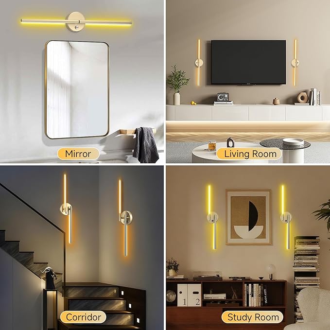 Battery Operated Wall Sconce Set of Two:Wireless Magnetic Wall Lights with Remote, 360°DIY Rotatable 5CCT Dimmable with Timer,,RGB Cordless Wall Gold Sconces Decor for Vanity Bedroom Hallway10000mAh