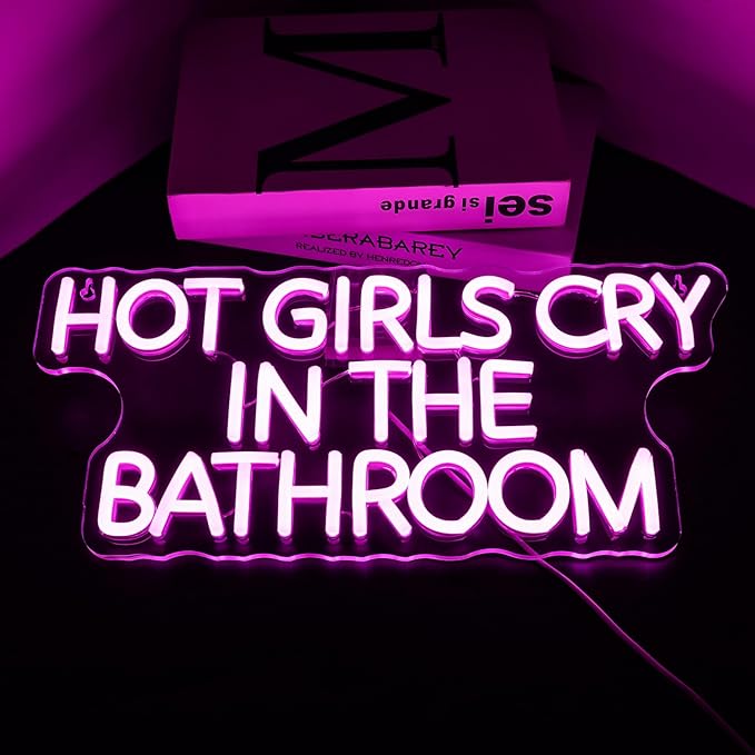 Looklight Hot Girl Cry in The Bathroom Neon Sign,Words Neon Light,Pink Letter Led High Visibility Advertisement Board USB Wall Decor for Bar Girls Room Bathroom Pub