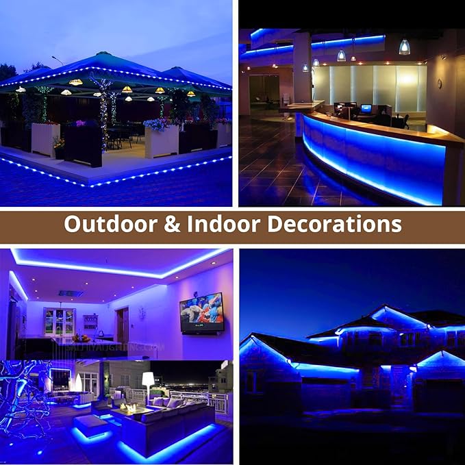 LED Rope Lights, 33Feet Blue Flat Flexible Strip Light, Plug in Novelty Lighting, Connectable and Waterproof for Home Christmas Holiday Garden Patio Party Decoration