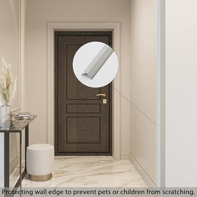Aluminum Corner Guards, Peel and Stick L-Shaped Molding Trim for Wall Table Door Frame Protection and Decoration (Matte Silver, 3Pcs x 2.9ft x 0.8in)