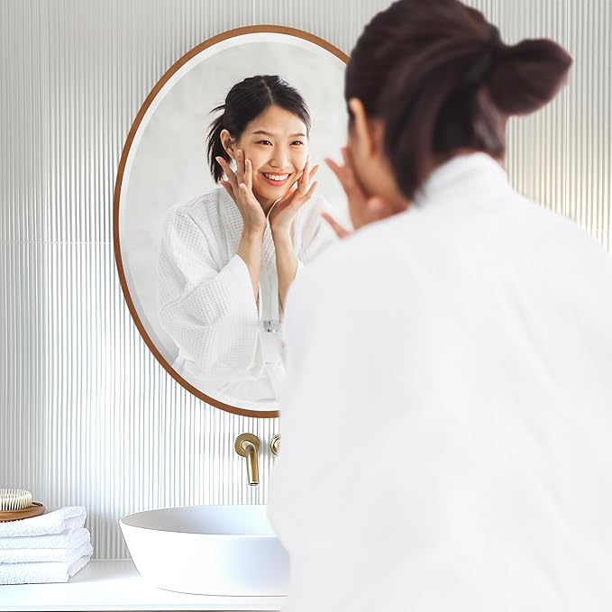 OVALCREST - Oval Wooden Beveled Wall Mirror for Home Decor, Bathroom, Vanity, Bedroom, Living Room, Hallway - London Style (Gold Spray) 31.1 x 25.1