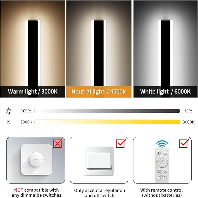 Mikeru Modern Wall Light, Dimmable Outdoor Sconce 31.4in Black Exterior Light with Remote Control IP65 Waterproof Anti-Rust Linear Long Porch Light