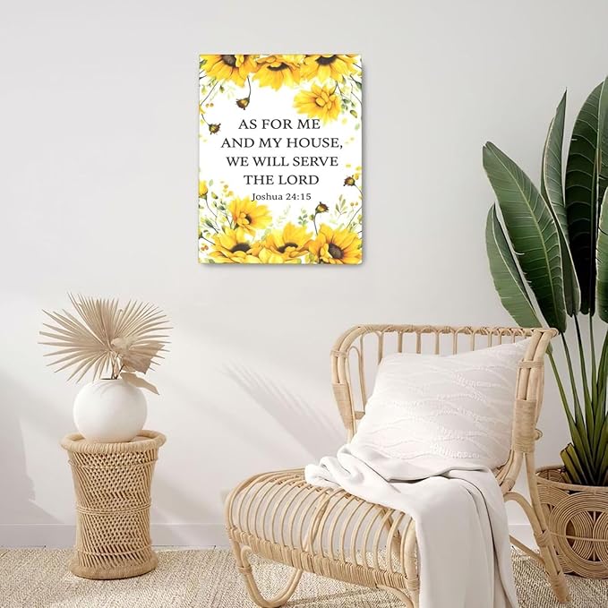 Christian Sunflower Scripture Canvas Wall Art Motivational Flowers Bible Verse Wall Decor Picture Inspirational Bible Quotes Artwork God Psalm Religious Faith Art Painting Print Decoration for Living Room Bedroom Church Framed Gifts 16”X20”