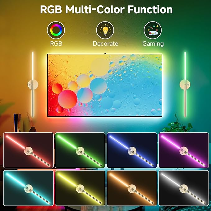 Battery Operated Wall Sconce,Wireless Wall Lights with Remote, 360°DIY Rotatable RGB Lamp with Timer, 3000K-6500K LED Dimmable Wall Decor for Vanity, Living Room, Hallway Gold