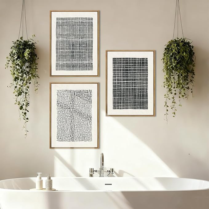 BINCUE Abstract Geometric Line Wall Art Minimalist Artwork Modern Neutral Wall Decor for Living Room Bedroom Office Bathroom 12" Lx16 W Set of 3