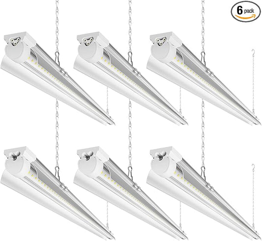 Barrina LED Shop Light 4FT, 40W 5500LM 6500K, Clear Cover Hanging Light Fixture, Linkable Tube Lights, V Shape LED Ceiling Lights for Garage, Warehouse, Workshop, 6 Packs