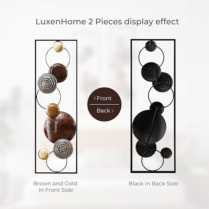 LuxenHome Metal Wall Art, 2 Pieces Abstract Wall Décor Brown Metal Wall Decor, 36" x 12" Minimalist Wall Sculptures Decor for Home, Living Room, Bedroom, Dining Room