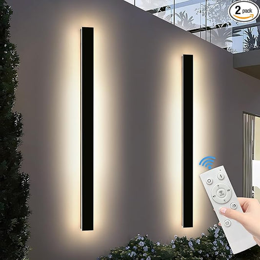 Mikeru Upgraded 2 Pack 71" Long & 4.3" Wide LED Wall Sconce, 10%-100% Dimming + 3000K-6000K Adjustable, IP65 Waterproof Outdoor Light Fixtures Cover US Junction Box for Porch, Garage, Basement