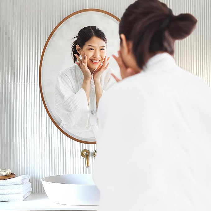 OVALCREST - Oval Wooden Beveled Wall Mirror for Home Decor, Bathroom, Vanity, Bedroom, Living Room, Hallway - London Style (Sunset Gold) 31.1 x 21.1