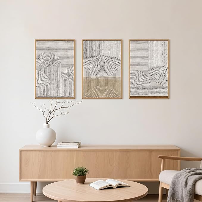 Large Modern Abstract Arch Framed Canvas Wall Art,Neutral Spiral Circles Wall Decor,Boho Beige Geometric Artwork,Mid Century Minimalist Art Print for Living Room,Bedroom,Office- 16"x24"x3