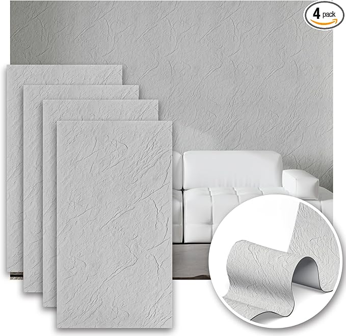 3D Wall Panels Faux Stone Wall Panel for Exterior/Interior Wall, MCM Walls Natural 4PCS 47.2"x23.6" / 30.94 sq ft (Rock Stone Gray)