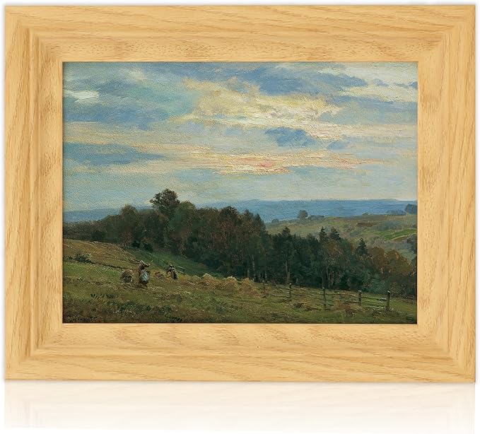 Brivoria Framed Canvas Wall Art Vintage Decor, Rustic Autumn Countryside Landscape with Farmers Fields Trees and Sunset Glow for Kitchen Entryway Bookshelf Office or Tabletop Seasonal Display, 8"x10"