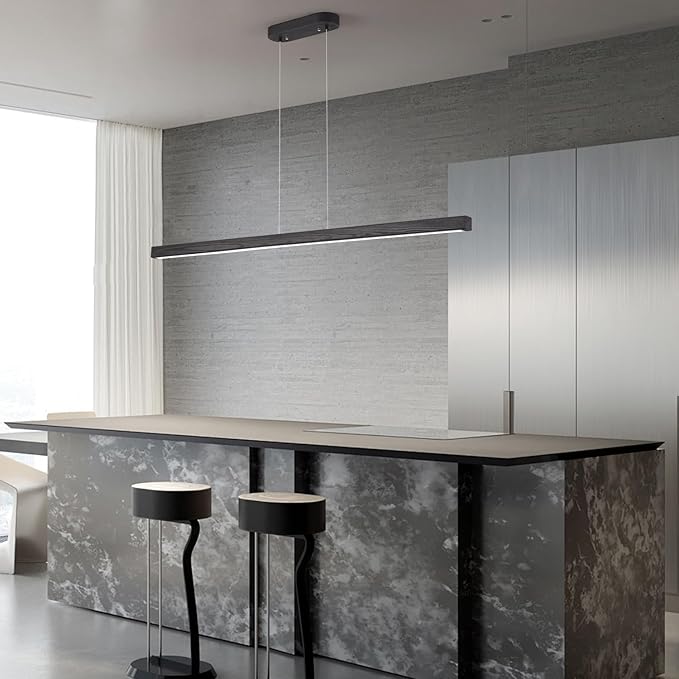 39" Black Linear Pendant Light Wooden Led Modern Linear Chandelier Ceiling Hanging Dimmable Pendant Lights for Dining Room Kitchen Island Pool Table Lights Black Wood Finish