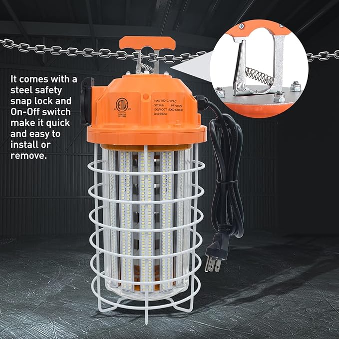 NS 150W LED Temporary Work Light Fixture,5,000K 24250 Lumen Daylight White,IP64 Dust & Waterproof,Portable Hanging Construction Lighting for Jobsite Indoor Outdoor Workshop Location