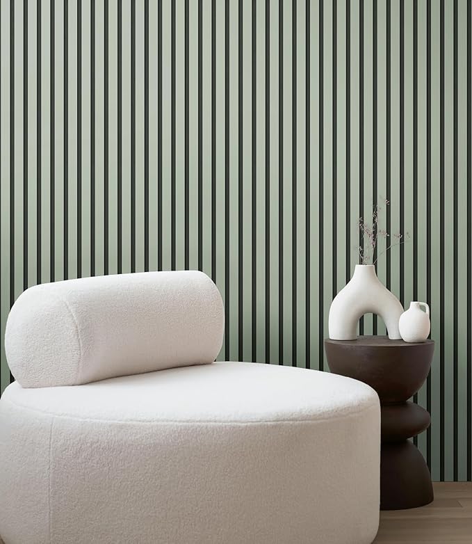 A.S. Création Non-Woven Wallpaper with Wall Panel Motif 0,53 x 10,05 m - Green Light Green Black - Wood Look Wallpaper Made in Germany - 786282