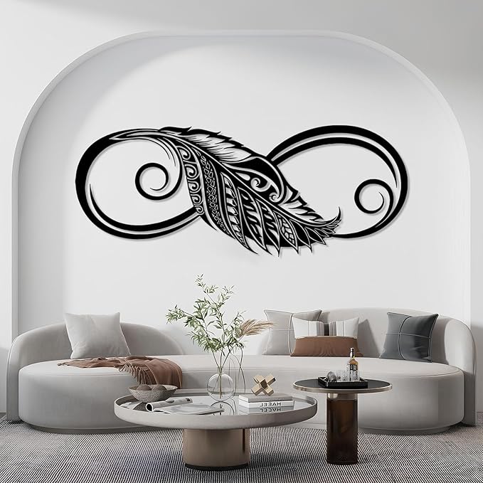 Metal Wall Art-Infinity Feather Wall Art, Infinity Metal Wall Decor, Feather Wall Decor, Metal Feather Wall Art Decor, Unique Infinity Feather Wall Decor, Bedroom Wall Decor (White, 14"x35"|36x90cm)