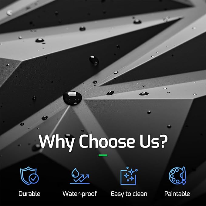 32 Pack 3D Wall Panels for Interior Wall Decor, 11.8'' x 11.8'' Decorative Wall Panels, Accent Wall Panels, 3D Diamond Design Wall Decor for Living Room, Bedroom, Gaming Room, Black