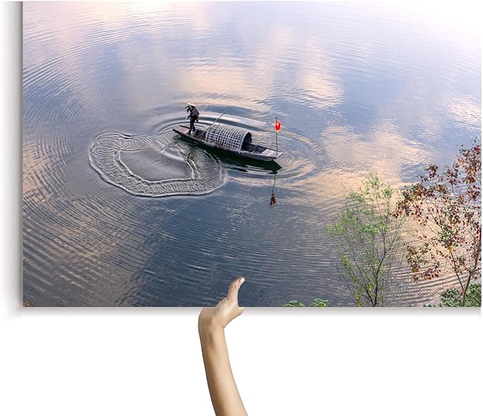 Oriental Beauty: Stunning Feng Shui Landscape Wall Art Prints for Home Decor in 3 Sizes (Silent Waters: Traditional Boatman at Dawn, 20" x 30")