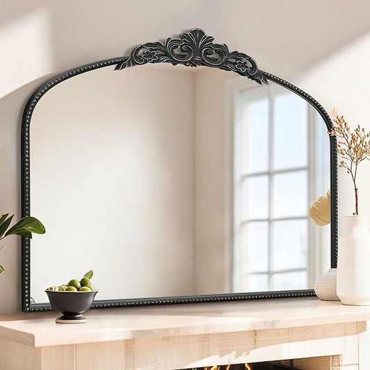 Micasso Vintage Wall Black Mirror: 29"x 36" French Baroque Antique Mirror - Traditional Ornate Decorative Arched Mirrors for Wall/Bathroom/Entryway/Fireplace/Hallway - Home Decor for Living Room