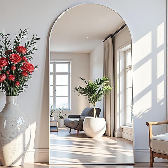 Arched White Full Length Mirror, 71"X30" Large Floor Mirror, Full Body Mirrors for Leaning or Hanging, Standing Mirrors for Bedroom, Living Room,Dressing Room, Aluminum Alloy Frame, White