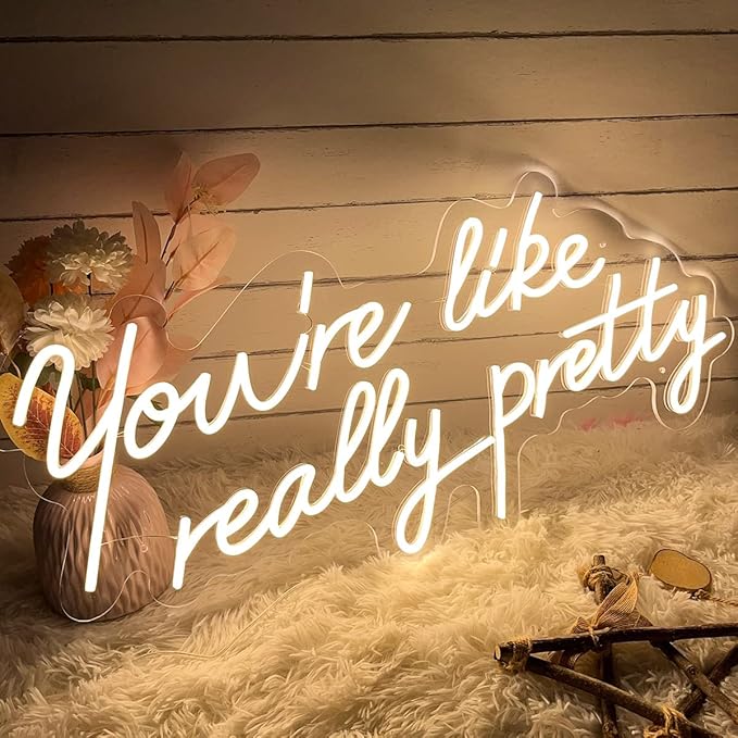 Neon Signs You are Like Really Pretty-Transparent Acrylic with Dimmers Light Signs Indoor Bedroom Decor Wall Led Neon Sign Backdrop Flex 25.5×11.8 IN Bar Christmas Party Wedding Living Room Warm White