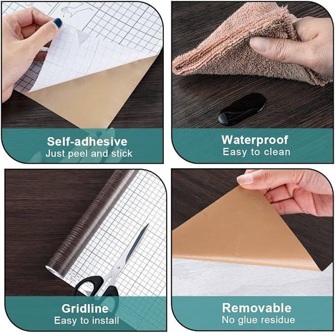 Arthome 17" x240''Peel and Stick Wood Contact Paper Self-Adhesive Brown Walnut Wallpaper,Decorative Vinyl Film for Countertop,Cabinets,Shelf,Drawer Liner,Easy to Clean Removable Wall Covering