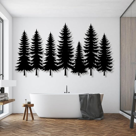 lunwall Metal Pine Tree Wall Art, Metal Forest Wall Art, Pine Branch Wall Decor, Christmas Tree Wall Decor, Forest Wall Hanging, Nature Lover Gift (Style 1, 41" W x 22" H / 105 x 57 cm)