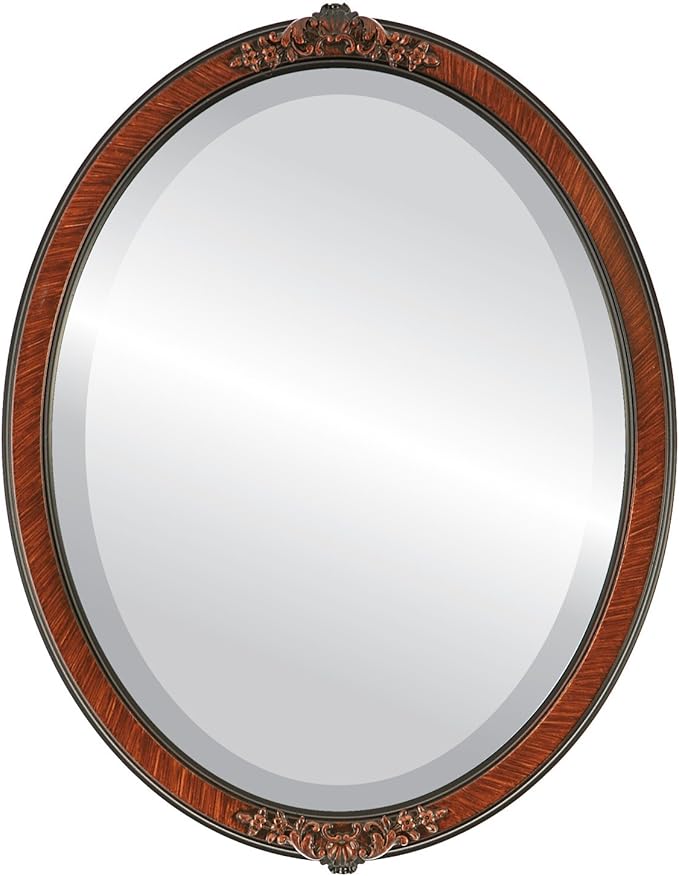 OVALCREST Oval Beveled Wall Mirror for Home Decor - Athena Style - Vintage Walnut - 21" x 17" Outside Dimensions