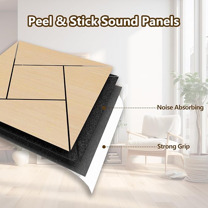 4 Packs Acoustic Wall Panels - Self-Adhesive 3D Wood Slat Wall Panel- Peel and Stick Sound Absorbing Panels for Noise Reducing - Feature Wall Decor for Home & Office
