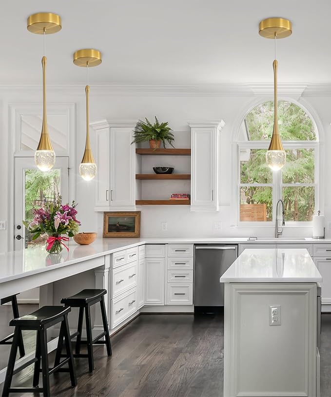 Modern Pendant Lights for Kitchen lsland LED Dimmable Raindrop Chandelier Crystal Ceiling Pendant Lighting for Dining Room Hallway Bar Living Room (1 Pack)