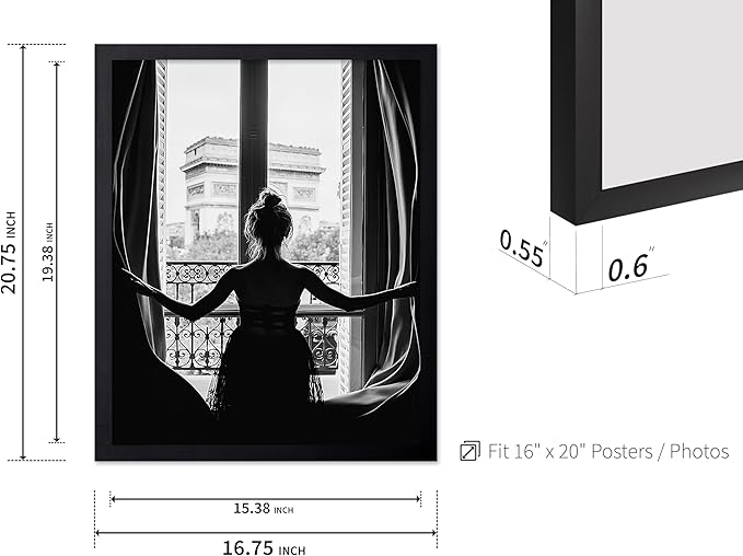 Poster Master Vintage Photograph Poster - Retro Minimalist Print - Girl In The Open Window, Black & White, Simple - Gift for Artist, Friend - Wall Decor for Living Room, Dorm, 16x20 Black Framed