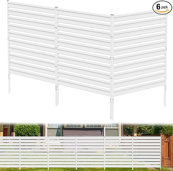 Metal Privacy Fence Panels for Outside, 42" H x 38" W (3 Panels) Air Conditioner Fences, Pool Equipment Enclosure Trash Can Fence, No Dig Privacy Screen Fencing for Outdoor, White