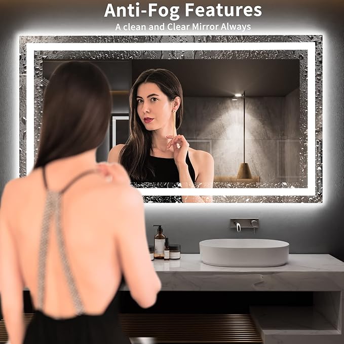 LOAAO 72X40 LED Bathroom Mirror with Lights, Anti-Fog, Dimmable, Backlit + Front Lit, Lighted Bathroom Vanity Mirror for Wall, Memory Function, Tempered Glass, ETL Listed