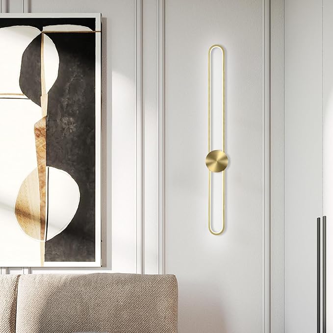 Modern Wall Sconce Dimmable 3000K/4000K/6000K LED Wall Light Fixture, Hardwired Wall Lamp for Living Room, Dining Room, Bedroom, Hallway, Lobby, Entryway (Brushed Gold, 43.3inch/H110cm)