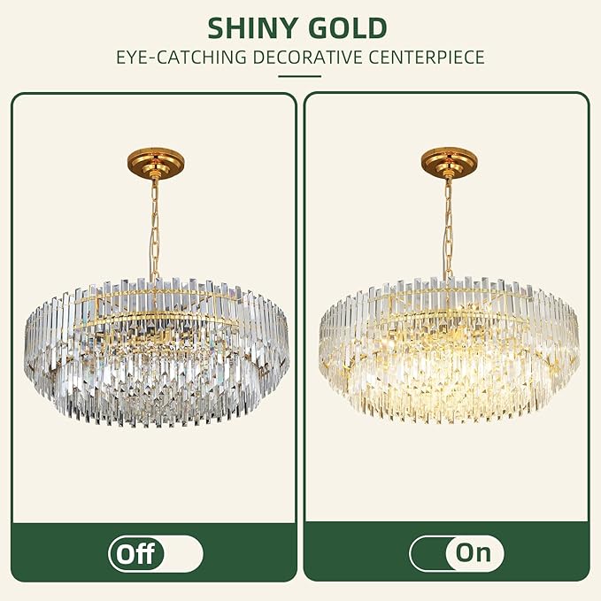 39" Modern Crystal Chandelier, 3-Tier Gold Pendant Light with 17 Lights, Luxury K9 Crystal Ceiling Fixture for Dining Room Living Room Foyer