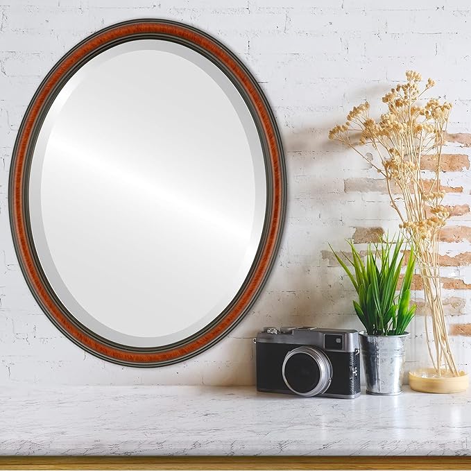 OVALCREST Oval Beveled Wall Mirror for Home Decor - Saratoga Style - Vintage Walnut - 18x22 Outside Dimensions