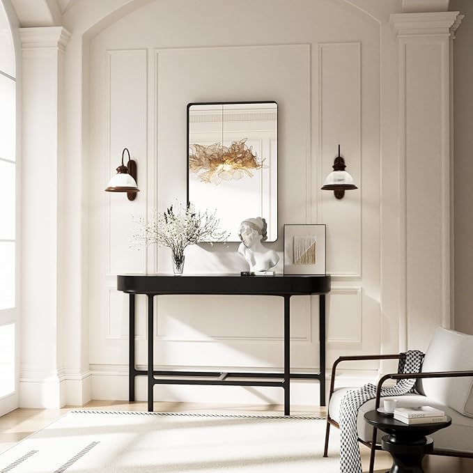 Black Bathroom Mirror 40X24 Inch Bathroom Vanity Mirror for Wall, Metal Frame Large Mirror, Tempered Glass, Modern Wall Mirror for Bathroom, Farmhouse, Horizontally or Vertically Hanging