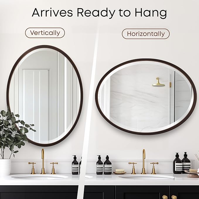 OVALCREST - Oval Wooden Beveled Wall Mirror for Home Decor, Bathroom, Vanity, Bedroom, Living Room, Hallway - London Style (Rubbed Bronze) 41.1 x 31.1