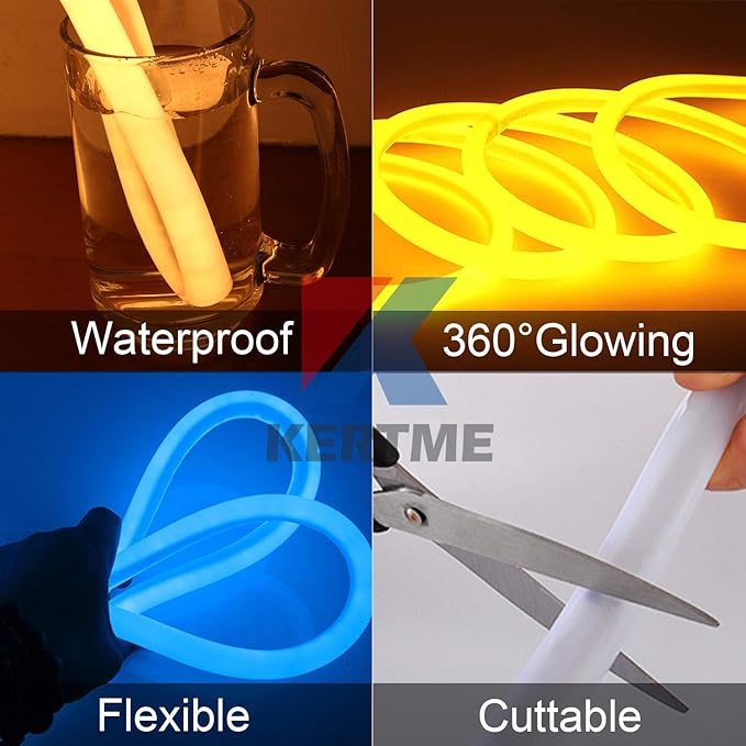 360° Neon Led Type AC 110-120V 360 Degree NEON LED Light Strip, Flexible/Waterproof/Dimmable/Multi-Modes LED Rope Light + Remote for Home/Garden/Building Decor (32.8ft/10m, Blue)