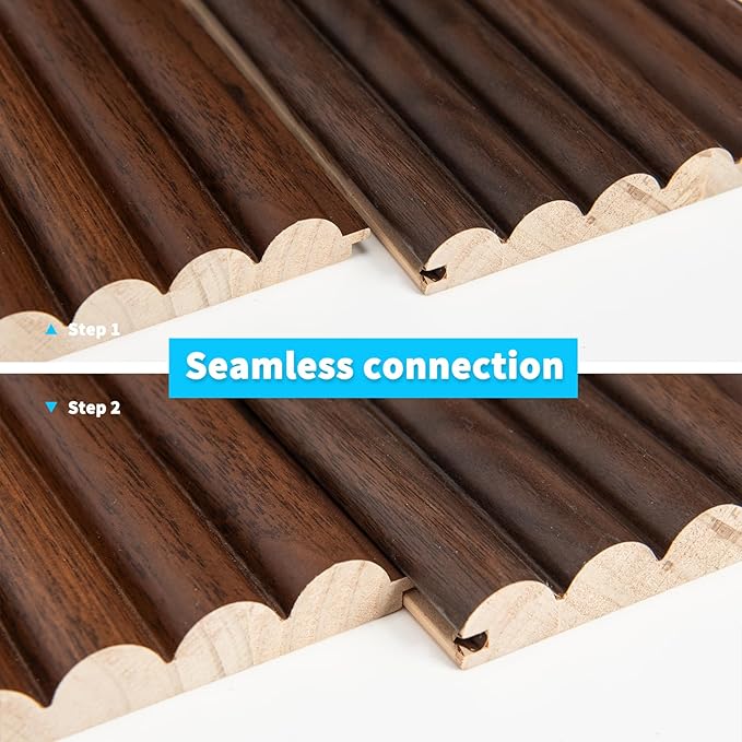 Art3d Fluted Wood Panel for Wall and Ceiling, Beaded Accent molding for Home Decoration, Pack of 4pcs + 1pc End-Trim, Size 108 x 5.7in.- Beaded Walnut