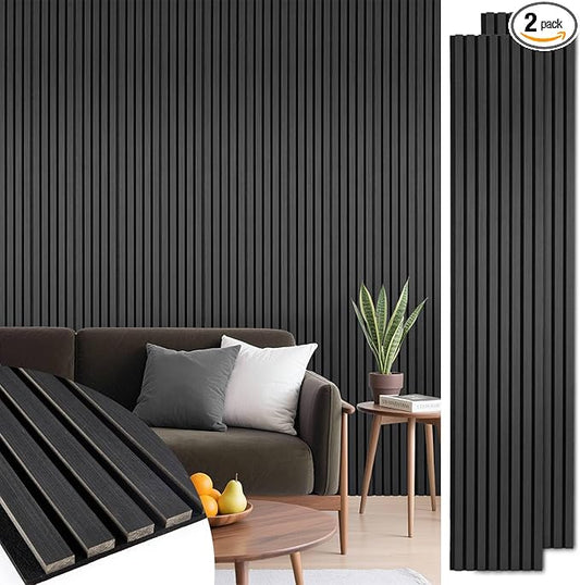 Acoustic Wood Slat Panels 2 Pack 106" x 12.6", Soundproof Wooden Wall Panels, 3D Fluted Panel for Interior Wall Decor, Living Room, Bedroom - Black (Cover Approx. 19 sq.ft)