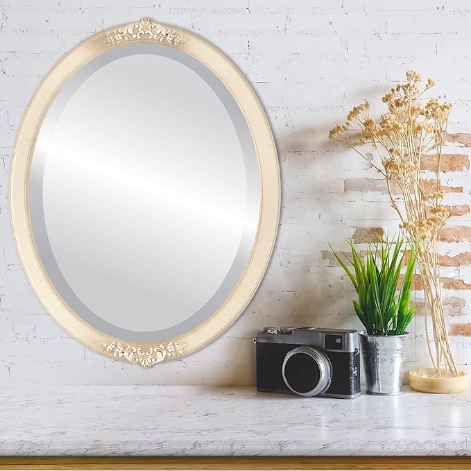 OVALCREST Oval Beveled Wall Mirror for Home Decor - Athena Style - Taupe - 21" x 17" Outside Dimensions