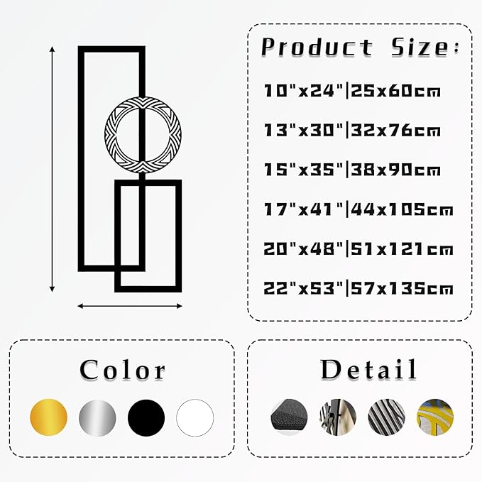 Modern Geometric Metal Wall Art, Metal Wall Hanging, Mid-Century Wall Decor, (20"x48"|51x121cm) - Office & Home Decor, Black