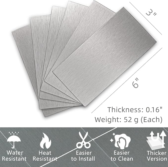 40-Pack 3"x6" Brushed Silver Aluminum Peel and Stick Tile Backsplash Panels (Brushed Aluminum)