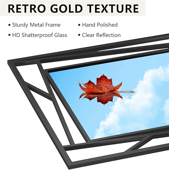 Black Bathroom Mirror for Wall 28''X20'' Matte Black Rectangle Wall Mirror with Geometric Metal Frame, Anti-Rust, Hang Horizontally or Vertically