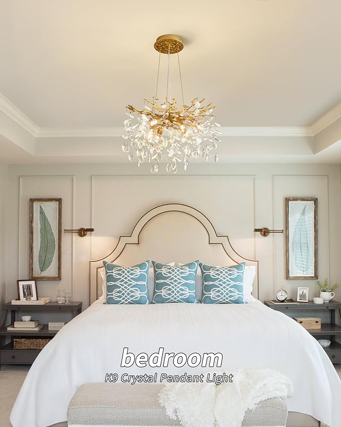 Modern Tree Branch Crystal Chandelier Luxury Gold Crystal Pendant Lighting 18" Contemporary 6-Light Chandeliers for Dining Room Kitchen Bedroom Living Room