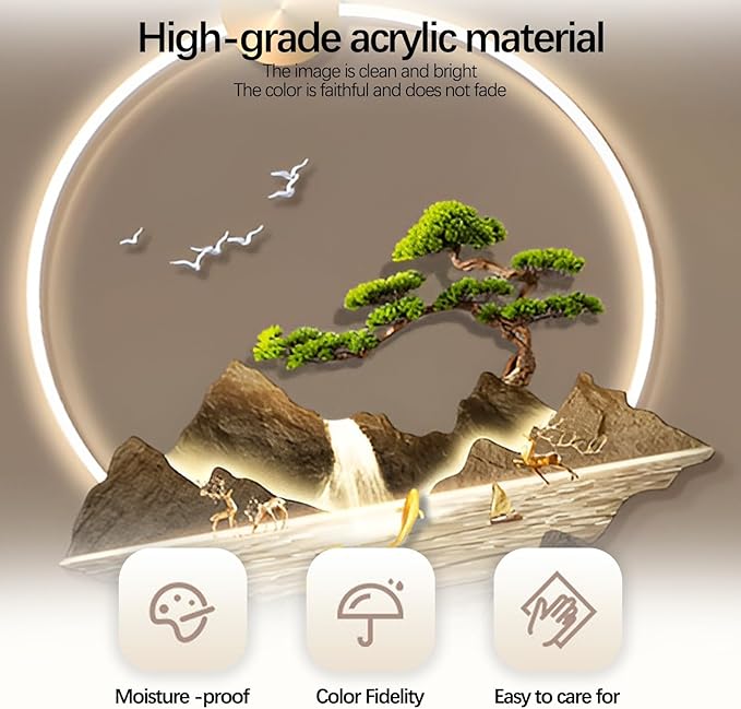 23.64x53.54IN 3D Wall Sculptures Hanging with Led Light Modern Art Deco Lighting Wall Art Decorations Lamp Wall Art Decor with Metal Ball Pendant for Friends(Yellow 2)