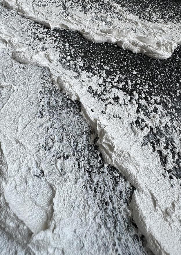 Black and White Beach Wave Textured Wall Art 3D Oil Painting Hand Painted Abstract Canvas Framed 40x20 Inch Acrylic Painting