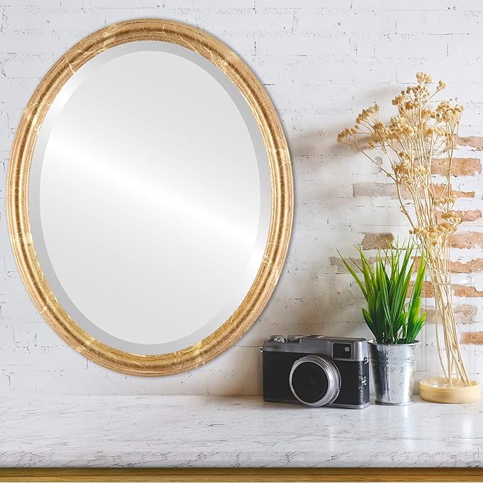 OVALCREST Oval Beveled Wall Mirror for Home Decor - Saratoga Style - Champagne Gold - 22x26 Outside Dimensions